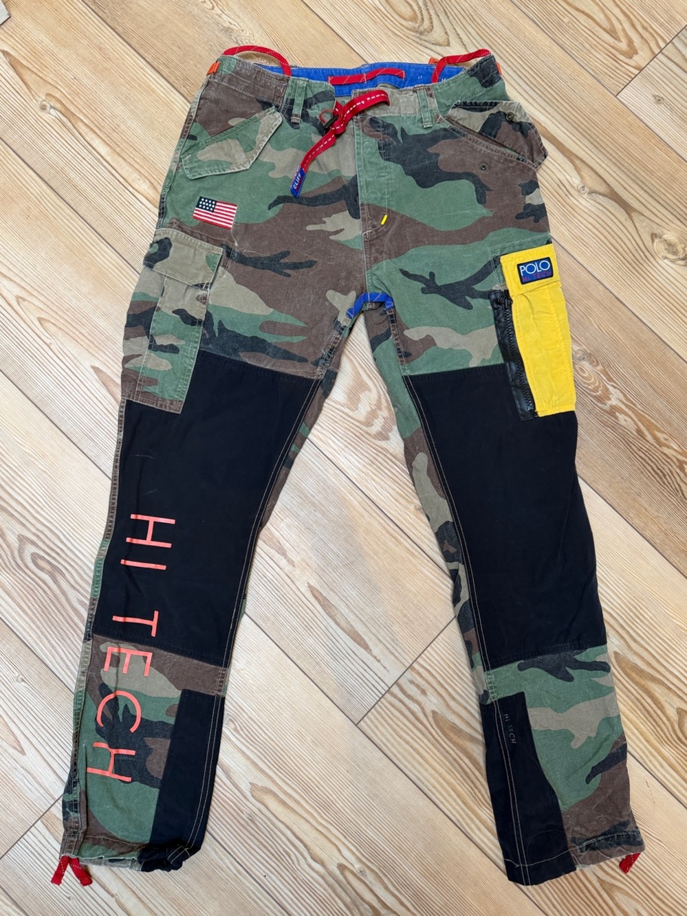 Polo by Ralph Lauren Camo Cargo Jeans with Black Panels and Yellow Patch